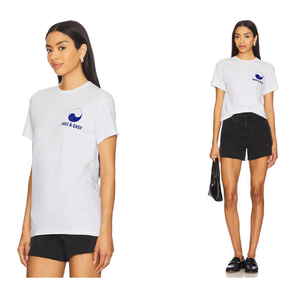 Lifesaver Tee Free & Easy white blue graphic print relax & enjoy life size S - Picture 3 of 7